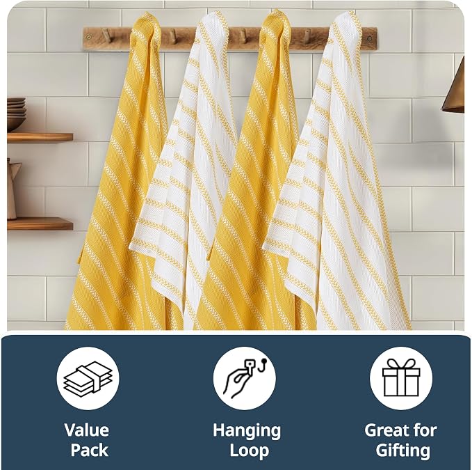 LANE LINEN Kitchen Towels Set - Pack of 4 Cotton Dish Towels for Drying Dishes, 18”x 28”, Absorbent Tea Towels, Quick Drying Kitchen Towel Set - Lemon Yellow - Image 7