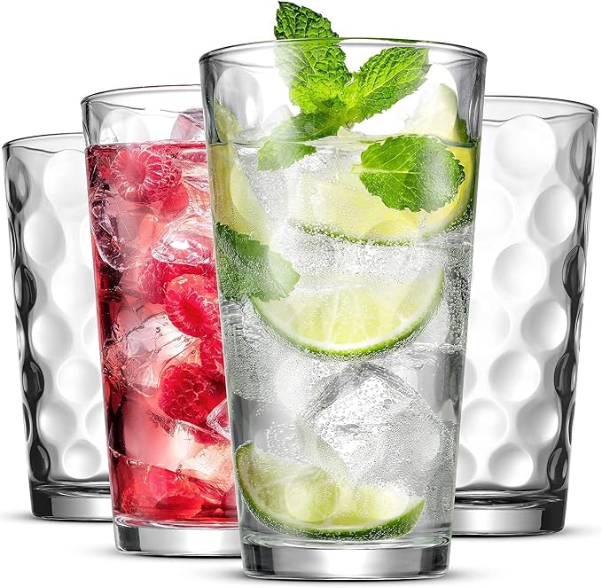 Set of 12 Elegant Everyday Stackable Drinking Glasses - Includes 4-17oz Highball Tumbler Glassware, 4-13oz DOF Rock Glasses, 4-7oz Juice Glasses for Mixed Drinks, Water, Beer, Wine. - Image 5