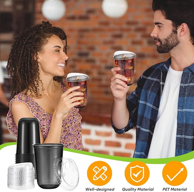 Ziliny 50 Sets Clear Plastic Coffee Cups with Sip Lids, Disposable Plastic PET Crystal Cups for Iced Coffee, Smoothie, Cold Beverage, Drink Shops and Party Catering(Clear Black,16 oz) - Image 6