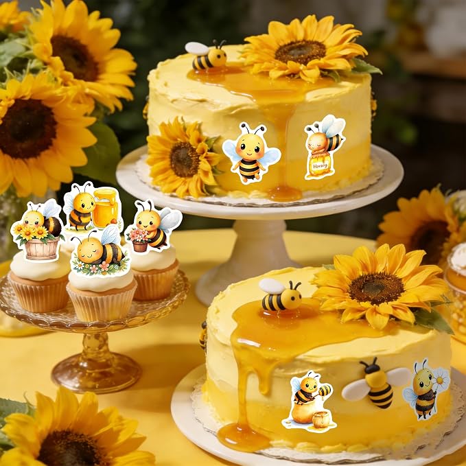 72 PCS Edible Bumble Bee Cupcake Toppers Wafer Paper Oh Babee Cake Decorations for Bee Theme Baby Shower Kids Boys Girls Birthday Cake Party Decoration - Image 2