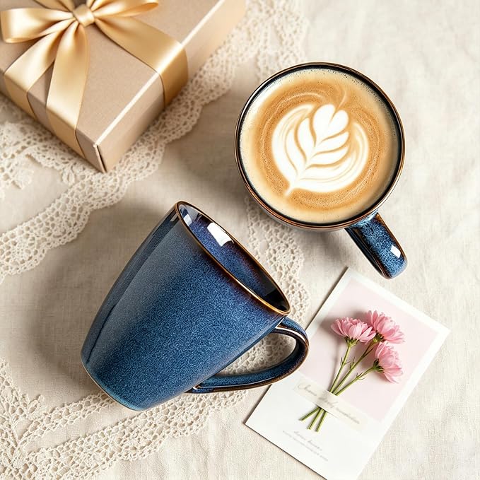 MONITO 17 OZ Coffee Mugs Set of 6, Large Ceramic Blue Coffee Mugs Set with handle for Tea/Latte/Milk/Cocoa, Funny Tea Cups for Office and Home, Engagement Gifts. (Starry Blue) - Image 9