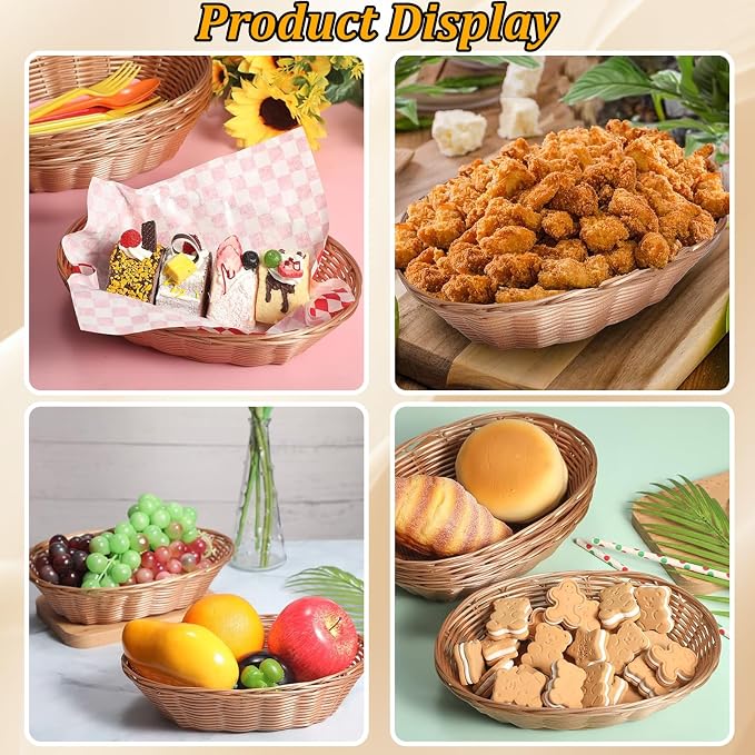12 Pack Plastic Oval Woven Baskets, 10"L x 6"W x 3"H | Small Bread and Fruit Baskets, For Food Storage, Serving, Gift Packaging, Kitchen and Restaurant Display or Storage Basket - Image 5