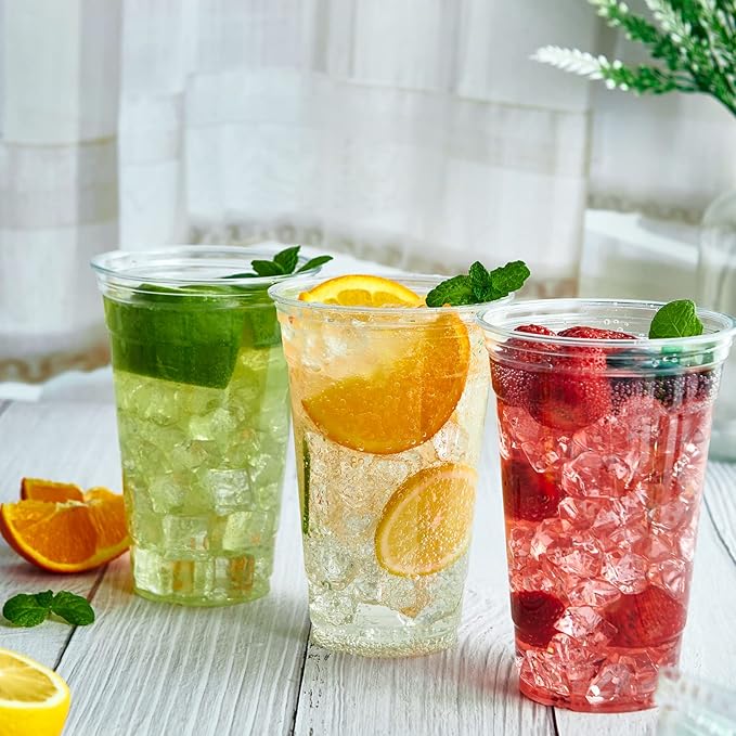 Lilymicky 600 Pack 20 oz Clear Plastic Cups, PET Disposable Drinking Cups, Crystal Clear, Perfect for Ice Coffee, Smoothie, Soda, or Any Cold Drinks