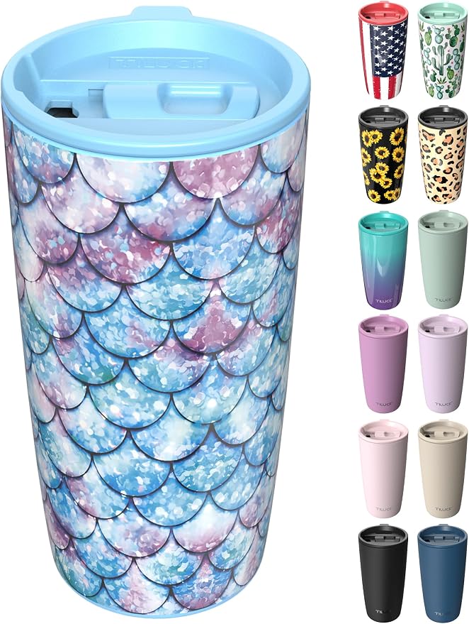 TILUCK 20 oz Insulated Coffee Tumbler with BPA-Free Lid | Travel Coffee Mug, Dishwasher Safe, Cup Holder Friendly, Double-Wall Vacuum Insulation for Hot & Cold Drinks, FishScales by TILUCKBringsGoodLuck
