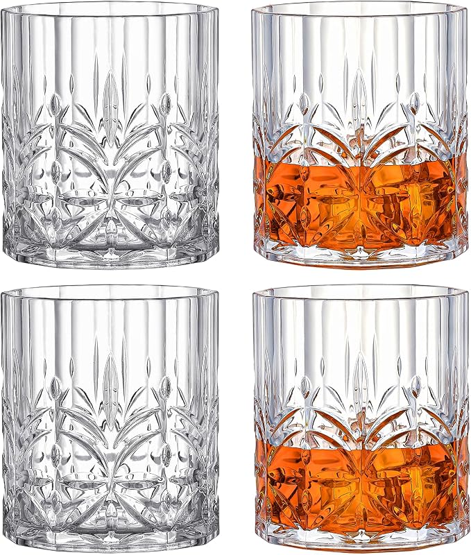 Hlukana Unbreakable Plastic Whiskey Glasses Set of 6, 14 Oz Old Fashioned Glasses for Scotch Cocktail Rum Bourbon Vodka Liquor, Unique Gifts for Men, Reusable, Clear, BPA-free, Dishwasher Safe - Image 6