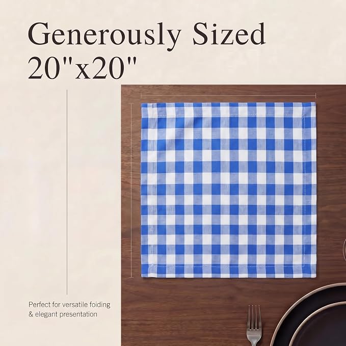 Urban Villa Cloth Napkins Cotton 20x20 (Set of 12) Blue Cheks - Image 6