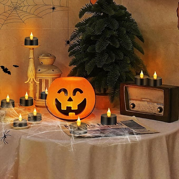 Tea Lights Battery Operated Candles LED Tea Lights Flameless Candles 200+ Hours Flickering Fake Tealights for Halloween, Christmas Aniversary Home Table Decor(Black, 100 Pack) - Image 6