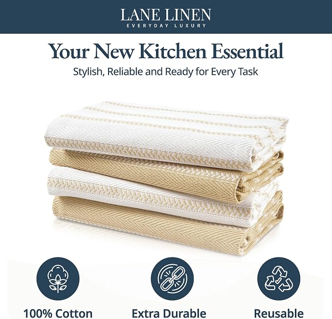 LANE LINEN Kitchen Towels Set of 4-18”x28” Absorbent Cotton Dish Towels, Quick-Drying Hand & Tea Towels for Kitchen, Light Tan - Image 3