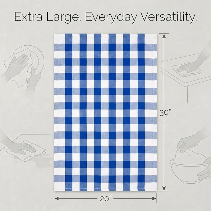 Urban Villa Kitchen Towels Cotton Dish Towels 20”x30” (Set of 6) Blue Wht - Image 3