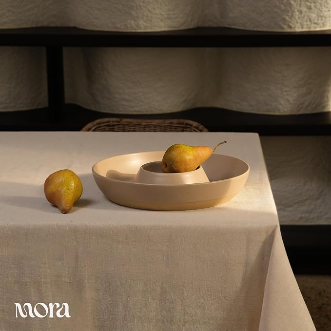 MORA Ceramic Chips and Dip Serving Tray: Large Divided Party Bowl Set for Chips & Salsa, Veggies & Dip, Fruit, Snacks, Entertaining, Hosting, etc. Minimalist Design for the Modern Hostess - Mushroom - Image 5