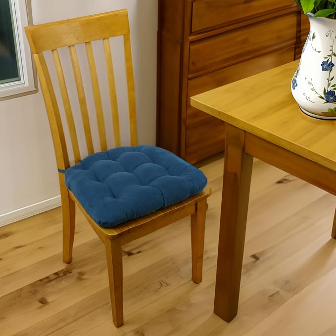 Barnett Home Decor Dining Chair Pad with Ties Corduroy Slate Blue -Size Medium 16.5 x 18 16.5 x 18 Chair Cushion - Latex Foam Fill Cushion, Reversible, Machine Washable - Pinwale XL - Image 2