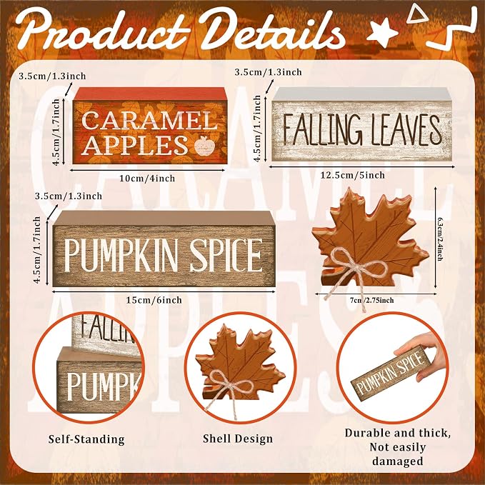 Moucuny 4 Pcs Fall Decor Wooden Maple Leaf Decoration Thanksgiving Tiered Tray Decor Rustic Wooden Maple Leaf Block Signs Thanksgiving Table Centerpiece Farmhouse for Autumn Harvest Party Kitchen Home - Image 3