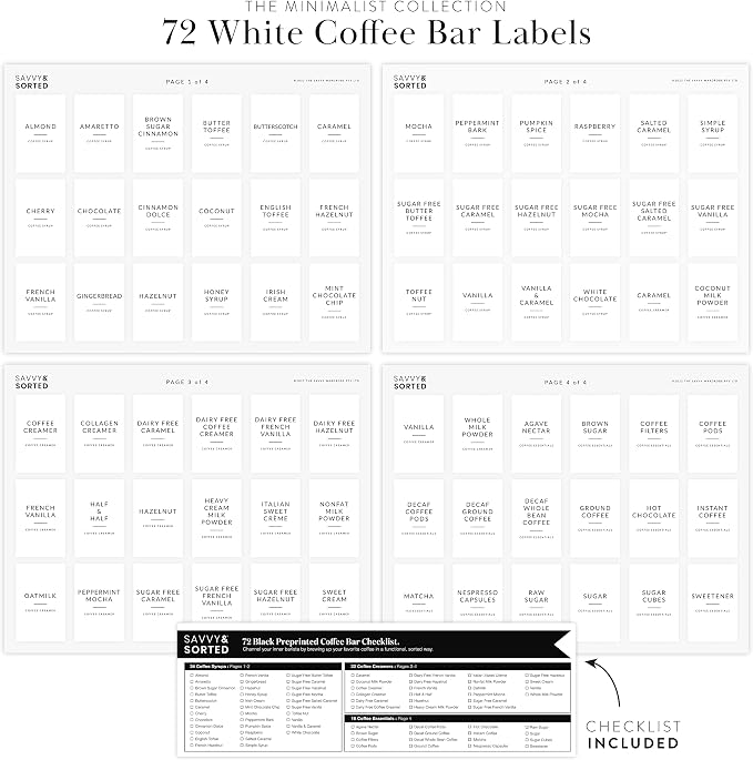 SAVVY & SORTED Coffee Bar Essentials Labels Stickers | 72 Coffee Syrup Labels Coffee Station Organizer - Image 6