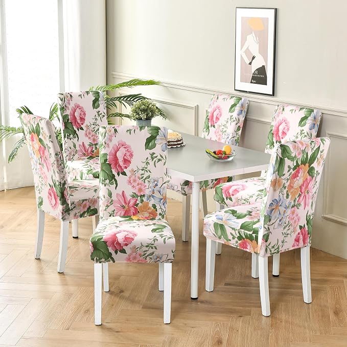 Fuloon Chair Covers for Dining Room 4 Pack, Printed Stretch Dining Slipcovers, Washable Kitchen Slip Covers for Parson Chair, Flowers Blossoms Printed, Set of 4 - Image 5
