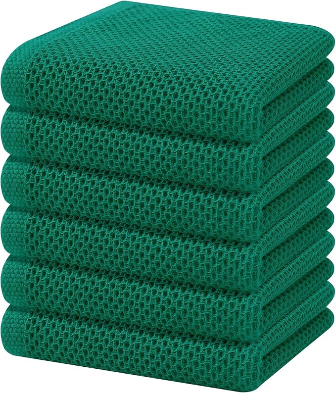 Homaxy 100% Cotton Waffle Weave Kitchen Dish Towels 6-Pack, Dark Green | 13 x 28 Inches, Ultra Soft Absorbent Dish Towels, Quick Drying Cleaning Towels by Homaxy