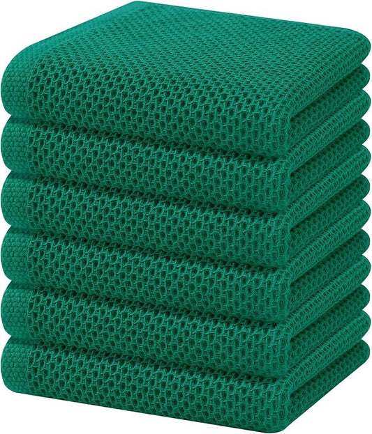 Homaxy 100% Cotton Waffle Weave Kitchen Dish Towels 6-Pack, Dark Green | 13 x 28 Inches, Ultra Soft Absorbent Dish Towels, Quick Drying Cleaning Towels by Homaxy