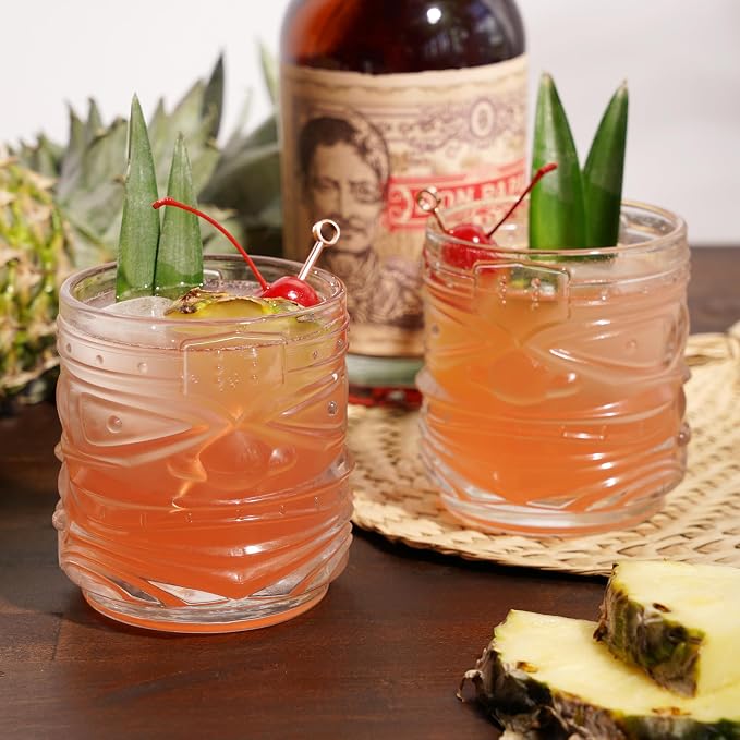 Viski Pacific Tiki Glasses Stackable Lowball DOF Tumblers, Tropical Cocktail and Bar Gifts for Rum and Whiskey, 12 Oz, Set of 2 - Image 6