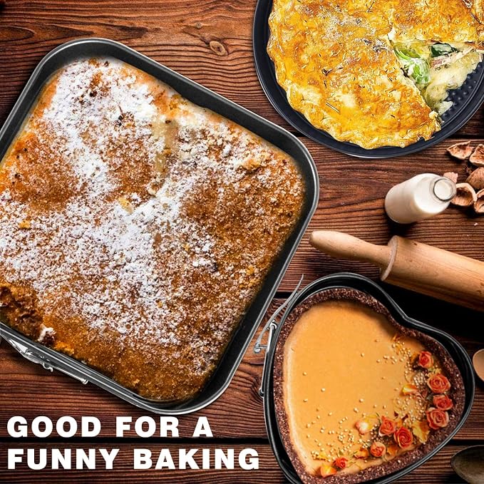 Springform Cake Pan Set of 3 (7, 8, 9 Inch) Heart Round Square Baking Pans Nonstick Cheesecake Pans with Removable Bottom Stainless Steel Bakeware for Cake, Mousse - Image 5