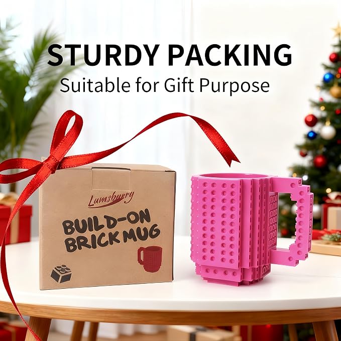 Lumsburry Build-on Brick Coffee Mug, Funny DIY Unique Novelty Drinking Cup | Building Blocks Creative Mug, for Men Women Kids Dad Mom, Present Exchange Ideas, Xmas Birthday White Elephant(Rose) - Image 7