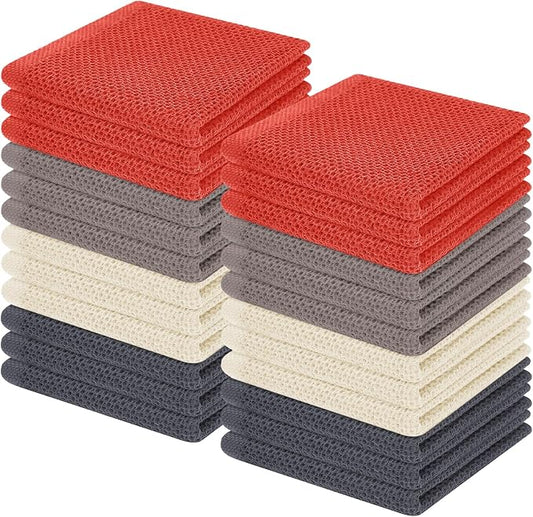 Homaxy 100% Cotton Waffle Weave Kitchen Dish Cloths 24-Pack, Multicolor | 12 x 12 Inches, Ultra Soft Absorbent Dish Towels, Quick Drying Dish Rags with Hanging Loop by Homaxy