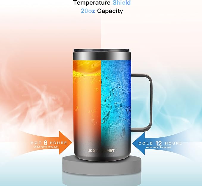KXIAOCHEN 20 oz Insulated Coffee Mug, Coffee Cup with Lid and Wide Handle | 18/8 stainless steel, 6+ hours hot or 12+ hours cold, wide mouth, no-sweat exterior, for office, work, home and camping - Image 5