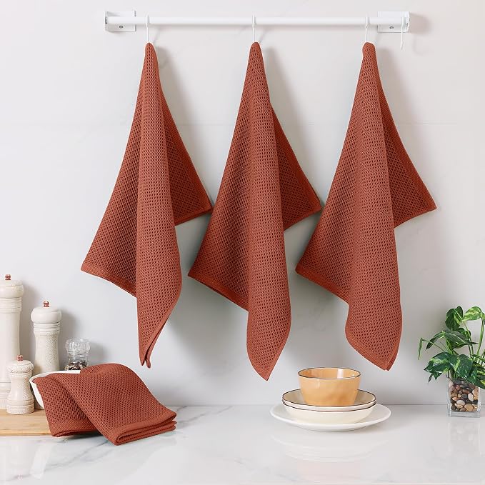 Homaxy 100% Cotton Oversized Waffle Weave Kitchen Towels 8-Pack, Rust | 20 x 28 Inches, Ultra Soft Absorbent Dish Towels, Quick Drying Large Cleaning Towels - Image 6