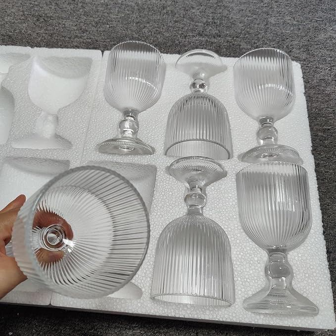 Taganov Vintage Glassware Water Goblets Drinking Clear Wine Glasses set of 6 Embossed Drinkware Stemware 13 oz for Wedding Party Bar Christmas - Image 5