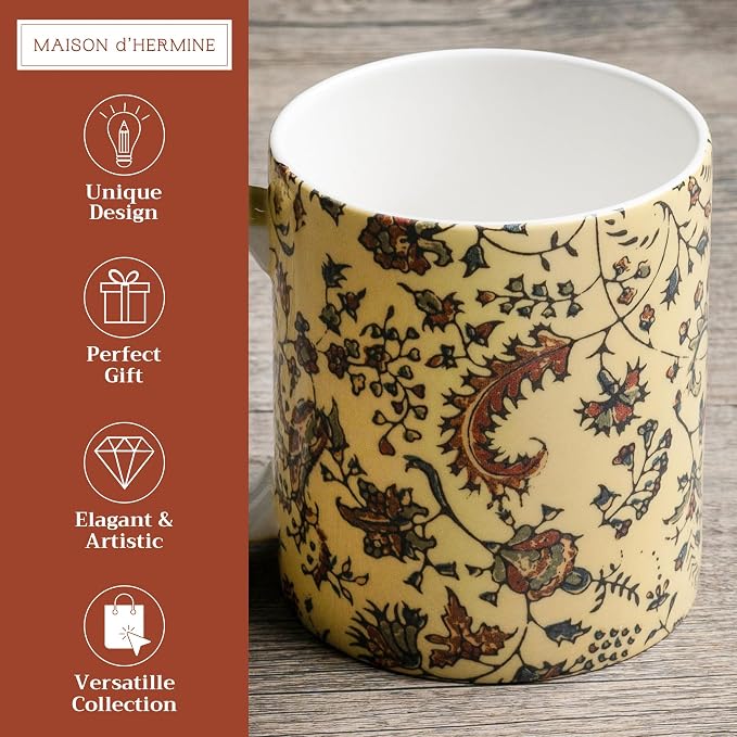Maison d' Hermine Coffee Mug with Handles Tea Cups (15 Ounce, Pack of 1) | Fine Bone China Coffee Mugs for Hot Beverages Cappuccino Latte Home Restaurant Hotel Spring Summer -Lakshmi - Arum - Image 2