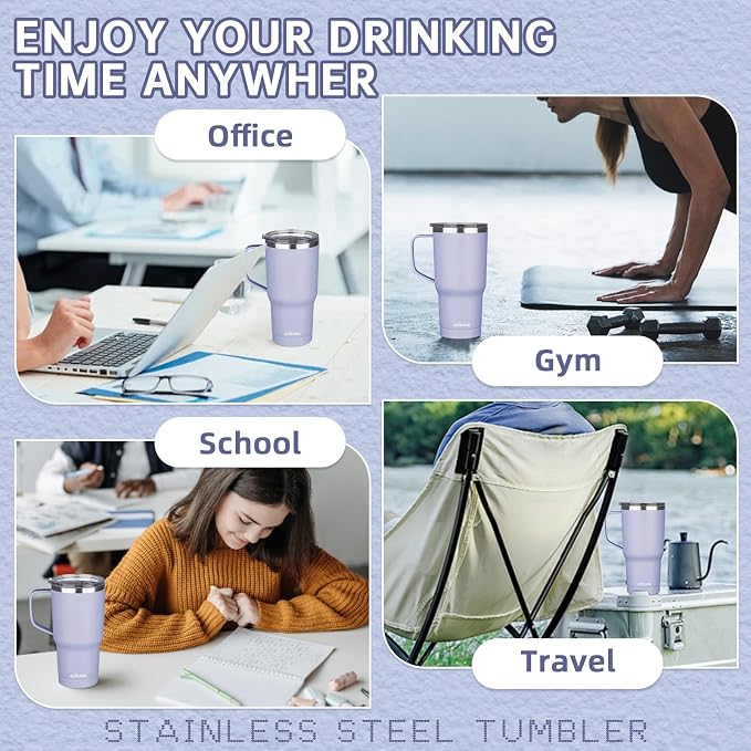 20 oz Insulated Coffee Mug with Ceramic Coating, Stainless Steel Travel Mug Tumbler with Handle Lid and Straw, Double Wall Leak-Proof Coffee Travel Mug Keeps Drink Hot and Cold (Light Purple) - Image 7