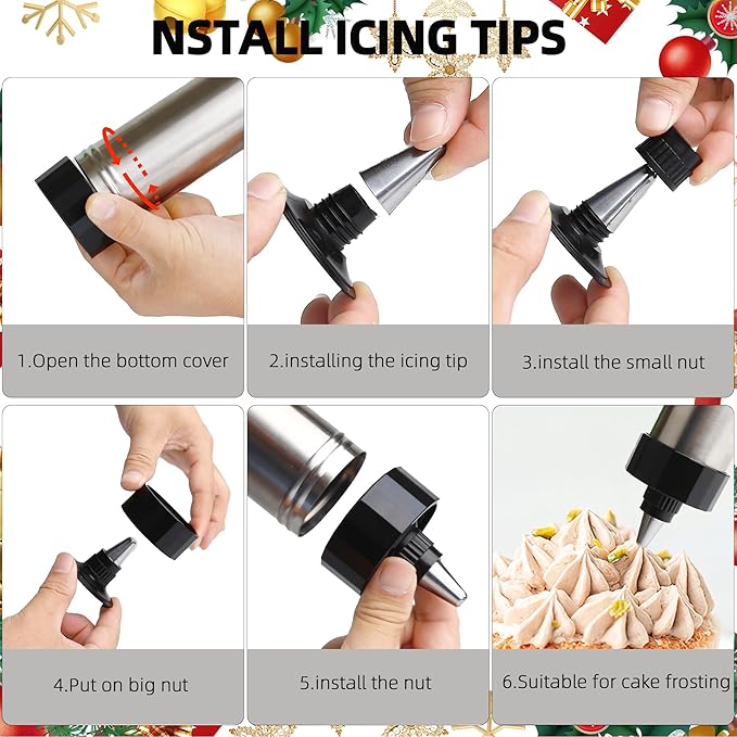 Spritz Cookie Press Gun Kit,13 Cookie Discs+8 Icing Nozzles Perfect for DIY Christmas Cookies and Decorating Cookies,Gifts for Wome(Comes with Cleaning Brush)（black)