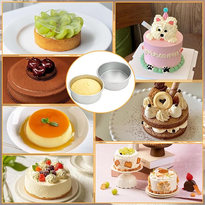 Round Cake Pans Set - 4 Inch Aluminum Nonstick Mini Cake Tins With 50 Parchment Liners & 2 Demold Tool for Diy Baking Cakes Cheesecake Tiered Cakes - Image 5