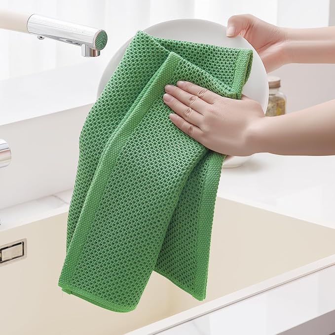 Homaxy 100% Cotton Oversized Waffle Weave Kitchen Towels 4-Pack | Grass Green, 20 x 28 Inches, Ultra Soft Absorbent Dish Towels, Quick Drying Large Cleaning Towels - Image 4