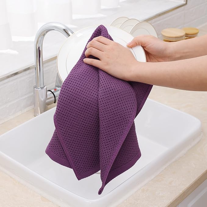 Homaxy 100% Cotton Waffle Weave Kitchen Dish Towels 4-Pack, Purple | 13 x 28 Inches, Ultra Soft Absorbent Dish Towels, Quick Drying Cleaning Towels - Image 4