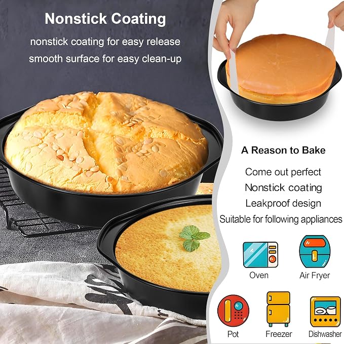 8 Inch Cake Pan, Nonstick 4 Pack Round Cake Pans with 100 Parchment Paper | Cake Pans 8 Inch for Birthday Christmas, Sturdy Circle Cake Pan Sets with Handle for Baking Layer Cakes, Dishwasher Safe - Image 4