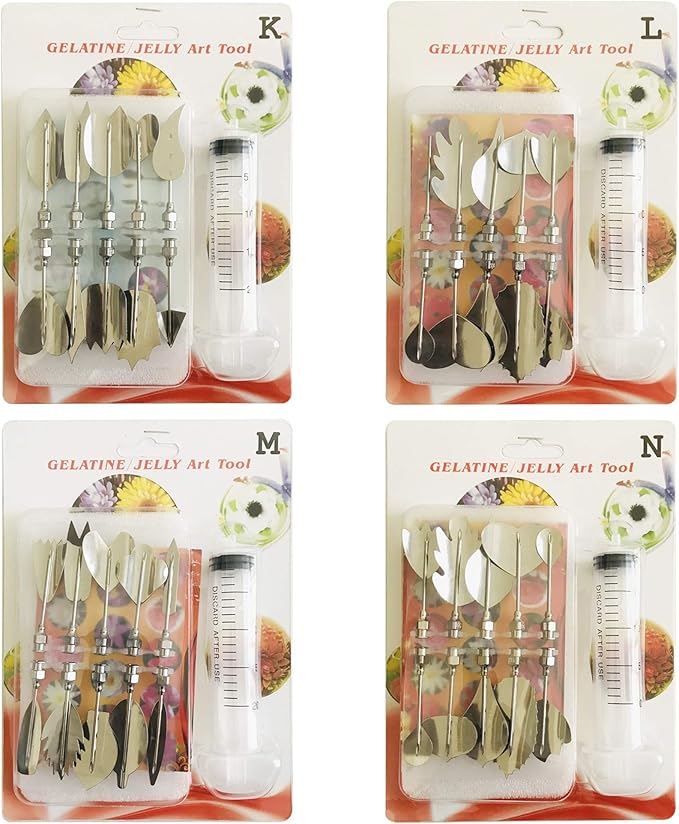 Woohome Art Cake Tools, 3D Gelatin Jelly Tools Includes 40 PCS Gelatin Tools and Making Pudding Pastry Nozzles for Cake Decoration, Jelly Cake making, (Style: KLMN)