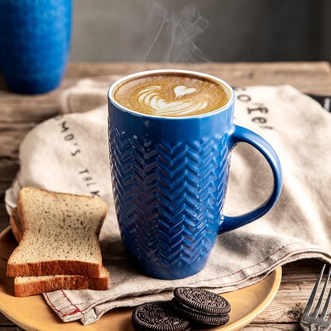 AmorArc Extra Large Coffee Mugs Set of 6, 20oz Ceramic Tall Coffee Mugs Set with Textured Geometric Patterns for Latte/Tea/Beer/Hot Cocoa, Dishwasher & Microwave Safe, Blue - Image 4