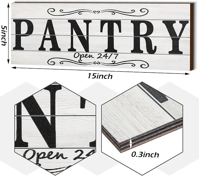 Jetec 2 Pcs Pantry Signs Wall Decor Wooden Laundry Room Signs Farmhouse Laundry Pantry Room Door Sign Wood Rustic Retro for Kitchen Home, 15 x 5 Inches(White) - Image 2