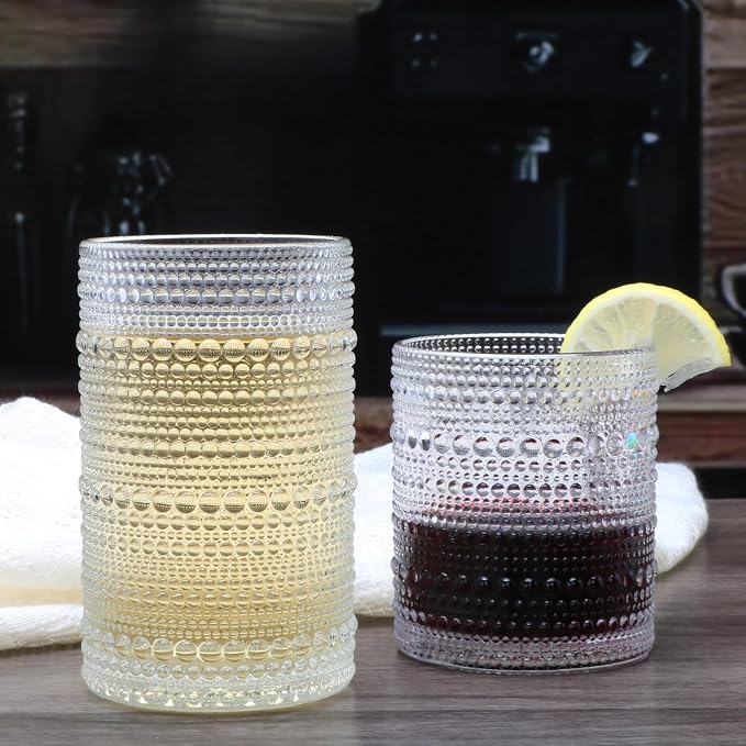 Hobnail Drinking Glasses, Tumbler Glassware, Set of 12 | 10 oz Cocktail Glasses & 12 oz Highball Glasses, Glass Cups for Whiskey, Juice, Home, Bar & Kitchen, Dishwasher Safe - Image 5
