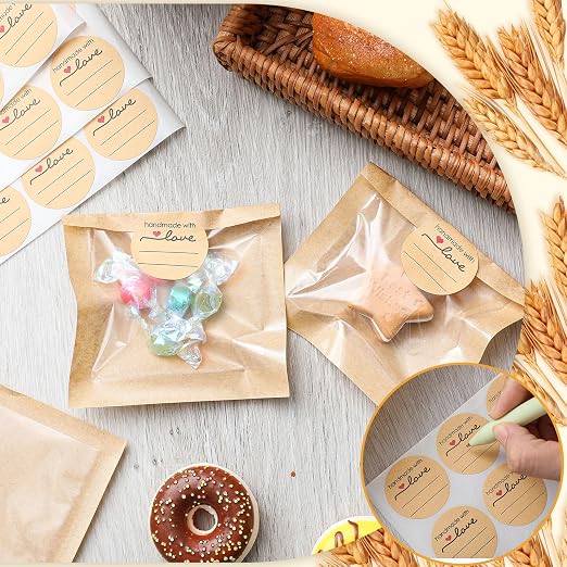 Outus 100 Pcs Cookie Packaging Bags with Seal, 3 x 3 Inch Bakery Pastry Bags with Window, Heat Sealable Grease Resistant Paper to Go Bake Sleeves for Gift Giving Donut Bread Sandwich (Brown) - Image 5