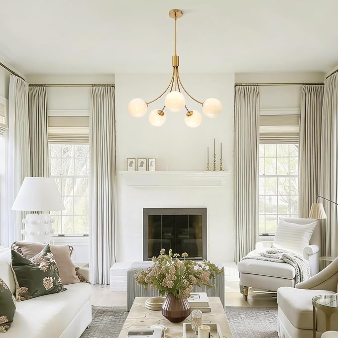 Bubble Chandelier, Modern Sputnik Dining Room 5-Light Chandelier with Gold Finish and Glass Globes for Kitchen Bedroom Foyer and Living Room - Image 5