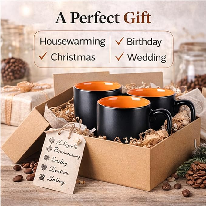 GBhome 16oz Coffee Mugs Set of 6, Large Ceramic Coffee Mugs for Man, Woman, Dad, Mom, Modern Coffee Mugs Set with handle for Tea/Latte/Cappuccino/Milk/Cocoa. Dishwasher&Microwave Safe,Orange - Image 7