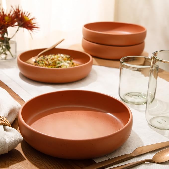 Bloomhouse - Two Time Oprah's Favorite Things Winner - Corsica Clay 4-Piece Dinner and Pasta Bowl Set – Burnt Apricot Terracotta Stoneware for Meals, Serving & Everyday Use - Image 3