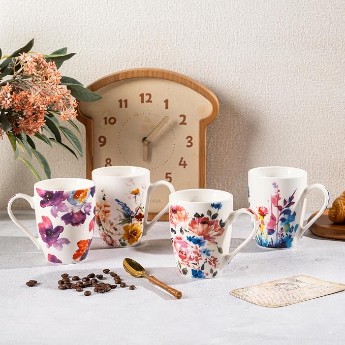 GBhome 12oz Coffee Mugs Set fo 6, Ceramic Coffee Mugs with Decaled Flowers for Man Woman Mom Dad, Light Weight Coffee Mugs Set for Latte/Cappuccino/Cocoa/Milk, Dishwasher & Microwave Safe - Image 7