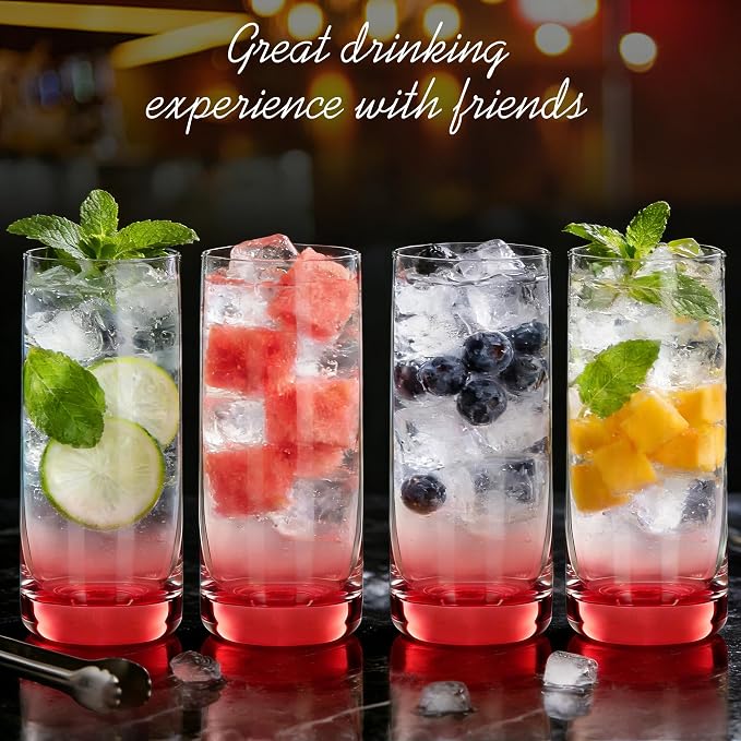Red Highball Glasses Set of 6,13oz Red Drinking Glass Cups for Mixed Drink Cocktail, Beer, Mojito, Water and Juice,Thick Tall Crystal Glassware for Kitchen, Restaurant, Home Bar and Parties - Image 8
