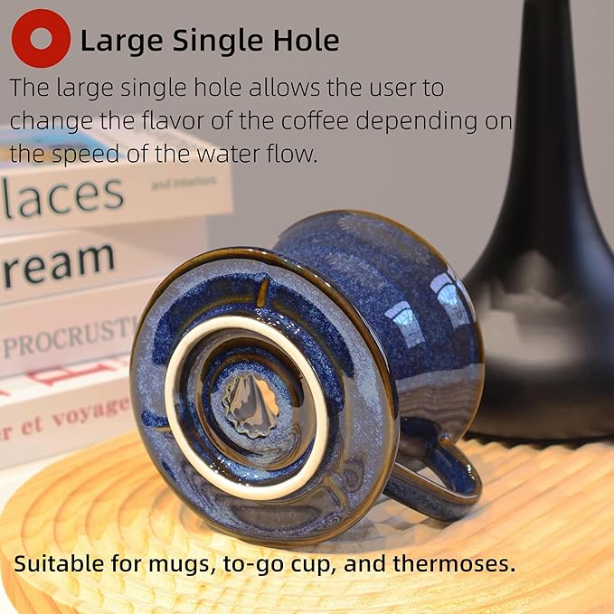 Ceramic Coffee Dripper includes 50 Filters 01 Pour Over Coffee Maker Porcelain V Hand Brewed Set Pottery Artisanal Drip Brew Barista Gift for 1-2 People Travel Camping Office Home