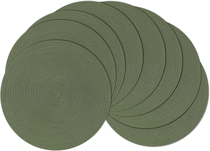 SHACOS Round Placemats Set of 8 Washable 15 inch Round Table Mats Cotton Polyester Woven Braided Place Mats for Dining Table Wedding Party Decor (Olive Green, 8) by SHACOS