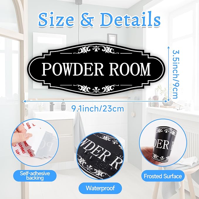 Powder Room Sign Sticker for Business and Home，Self-adhesive Cute Powder Room Door Decor，Waterproof Guest Bathroom Decals for House，Office，Shop - Image 8