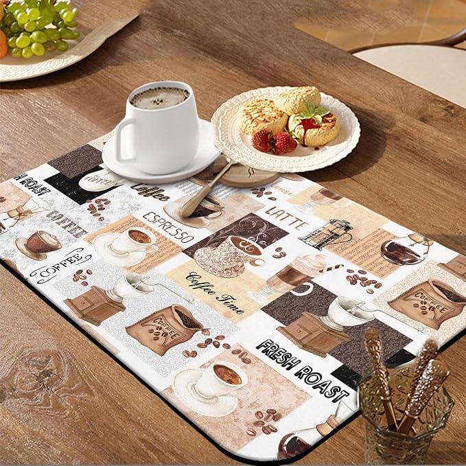 Coffee Mat,Coffee Bar Mats for Countertop Accessories,Silicone Mat | Dish Drying Mats for Kitchen Counter Waterproof(19''x12'') - Image 2