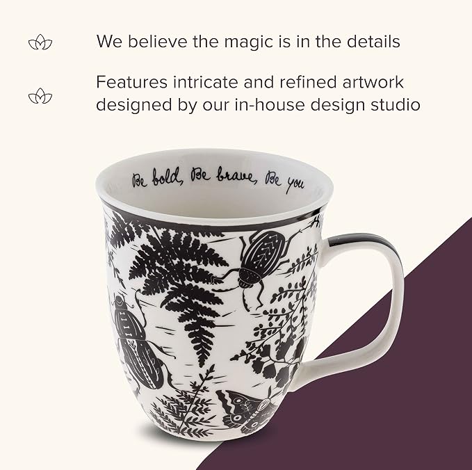 Karma Gifts 14 oz Black and White Boho Mug Beetle - Cute Coffee and Tea Mug - Ceramic Coffee Mugs for Women and Men - Image 4