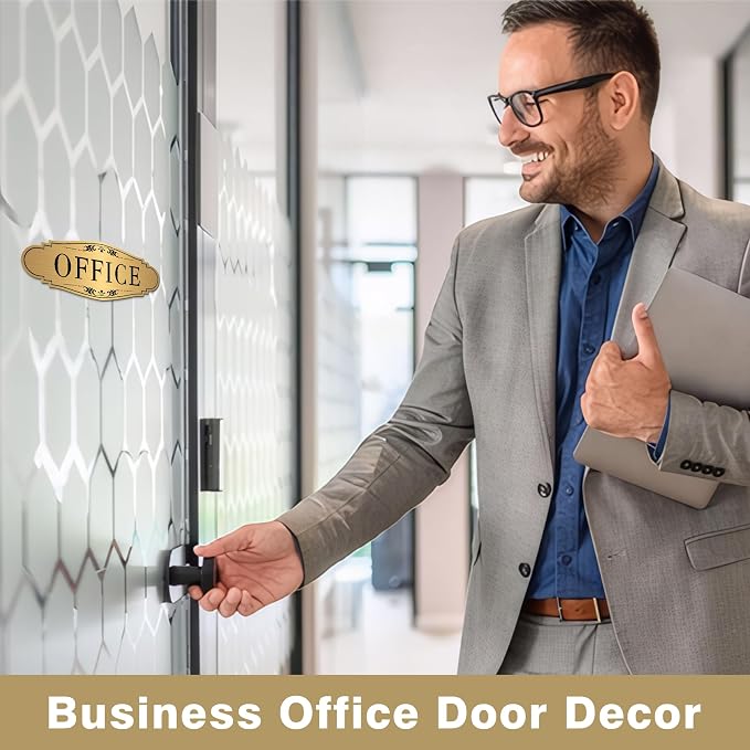 The Office Door Sign for Home and Business，Self-Adhesive Waterproof and Fade-Resistant Brushed Gold Office Sticker for House，Business，Door, Window - Image 4